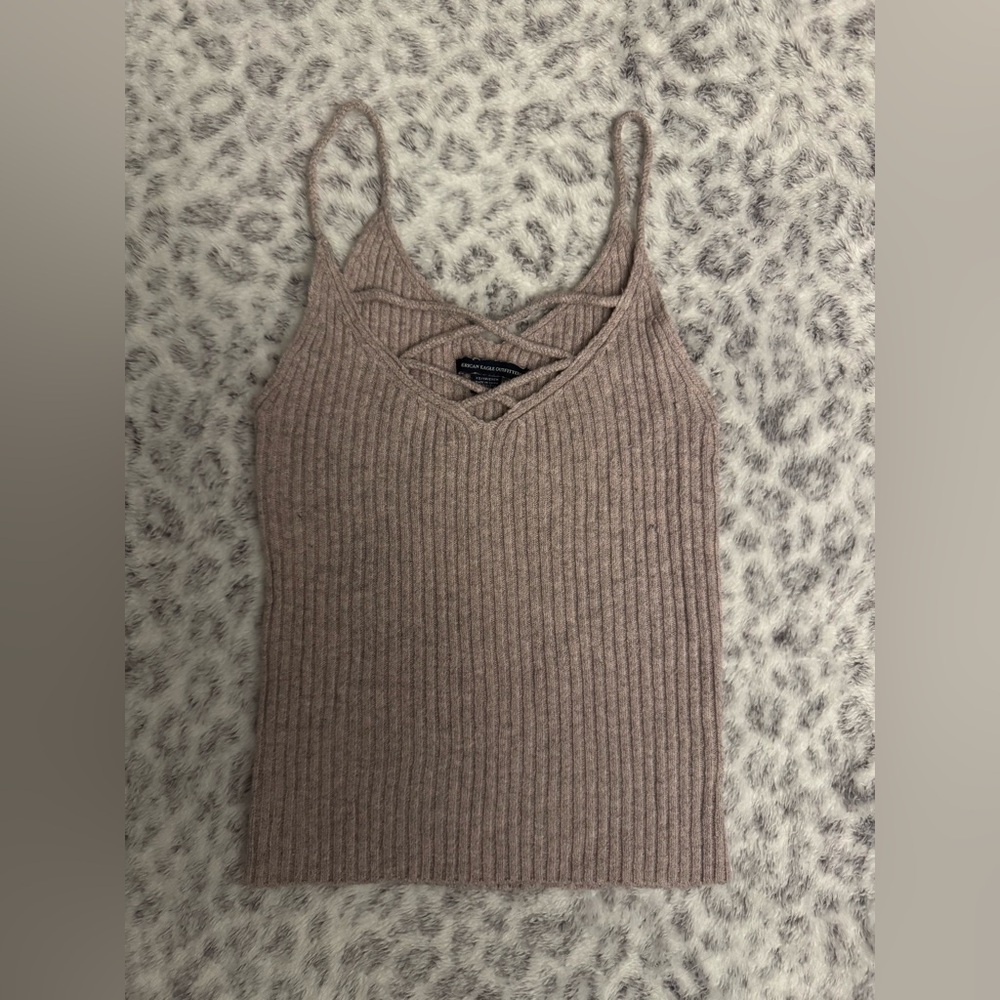 American Eagle Outfitters Pink Ribbed Cut-Out Camisole
